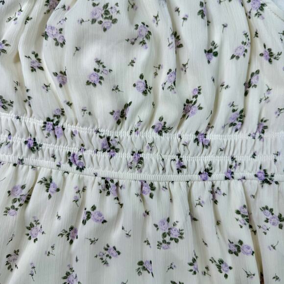 Floral Chiffon Tiered Mini Dress Women's XL Ivory Cottagecore Coquette Prarie - Picture 3 of 16